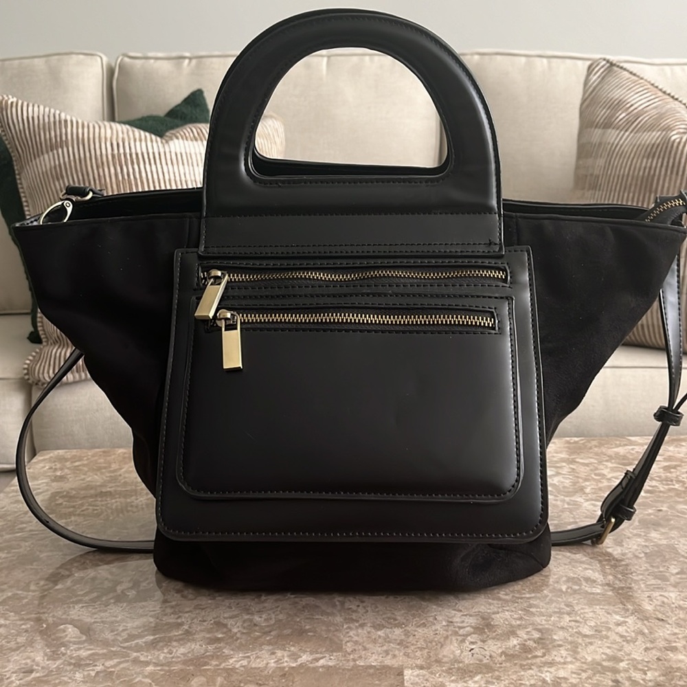 Anthropologie black suede Tote bag crossbody - Picture 4 of 8